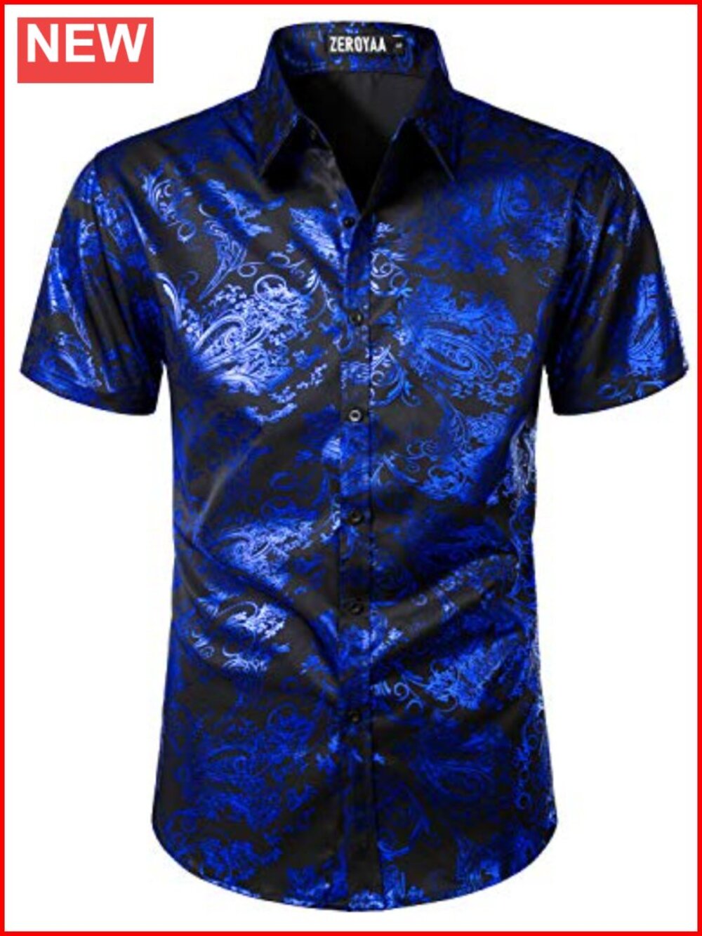Men's Luxury Paisley Shiny Printed Slim Fit Short Sleeve Button Up Dress Shirt